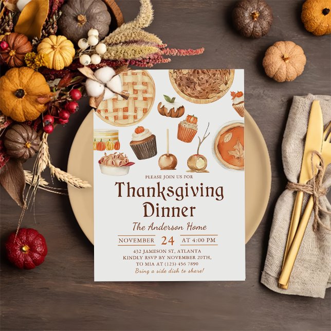 Watercolor Fall Pumpkin Pie Thanksgiving Dinner Invitation (Creator Uploaded)