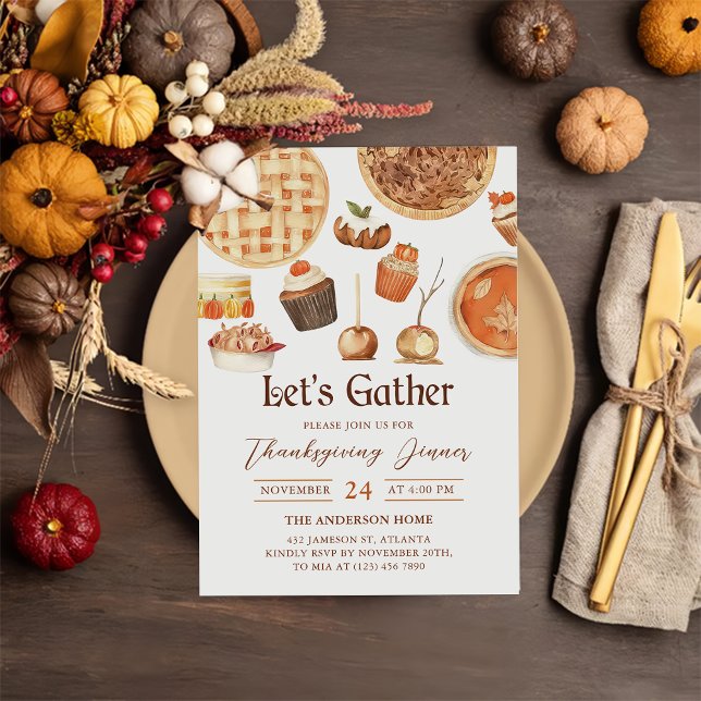 Watercolor Fall Pumpkin Pie Thanksgiving Dinner Invitation (Creator Uploaded)