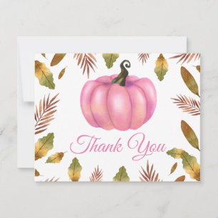 Watercolor Fall Pumpkin Pink Thank You card