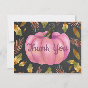 Watercolor Fall Pumpkin Pink Thank You card