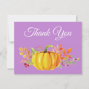 Watercolor Fall Pumpkin Purple Thank You card