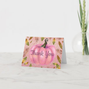 Watercolor Fall Pumpkin Rose Gold Glitter Pink Thank You Card