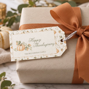 Watercolor Fall Pumpkin Thanksgiving Gift Tags