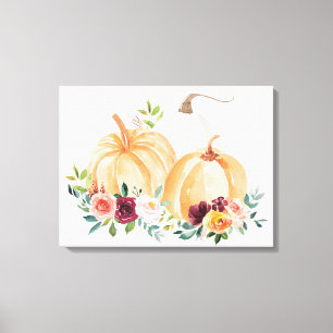 Watercolor Fall Pumpkins and Boho Flowers Canvas Print