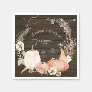 Watercolor Fall Pumpkins Floral Thankful Grateful Napkin