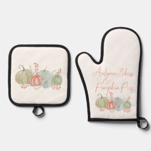Watercolor Fall Pumpkins Oven Mitt & Pot Holder Set