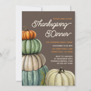Watercolor Fall Pumpkins Thanksgiving Dinner  Invitation