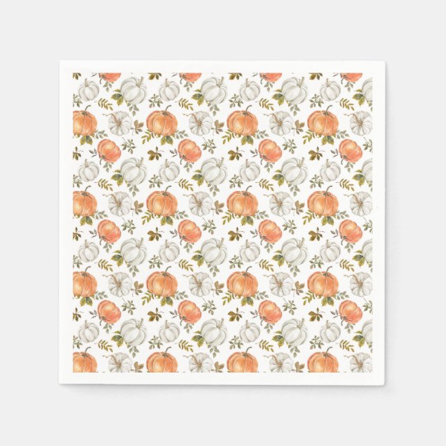 Watercolor Fall Rustic Pumpkins Napkin (Front)