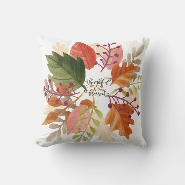 Watercolor Fall Thanksgiving Reversible Pillow (Front)
