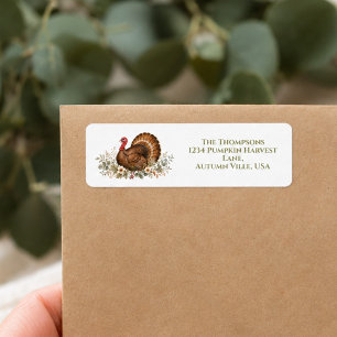 Watercolor Fall Thanksgiving Turkey Return Address