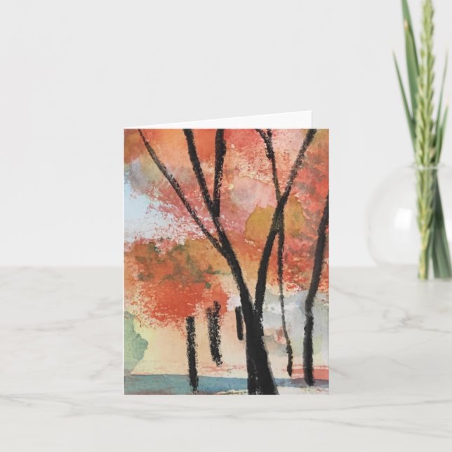 Watercolor Fall  Tree Stationary Thank You Card (Front)