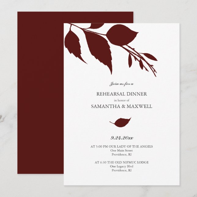 Watercolor Fall Wedding Rehearsal Dinner Invitation (Front/Back)