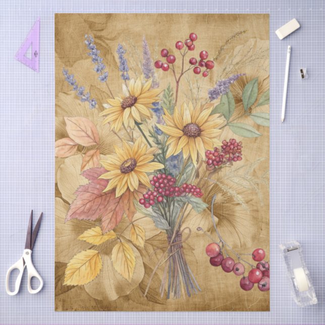 Watercolor Fall Wildflowers on Parchment  Tissue Paper (Craft)