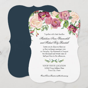 Watercolor Fall Winter Burgundy Floral Rose Fern Invitation