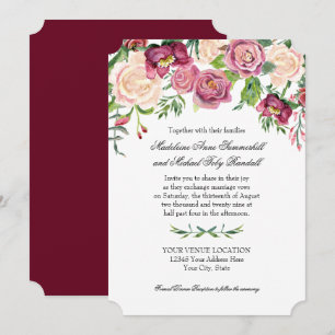 Watercolor Fall Winter Burgundy Floral Rose Leaf Invitation