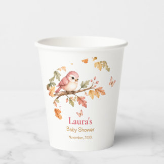 Watercolor Fall Woodland Bird & Autumn Leaves Paper Cups