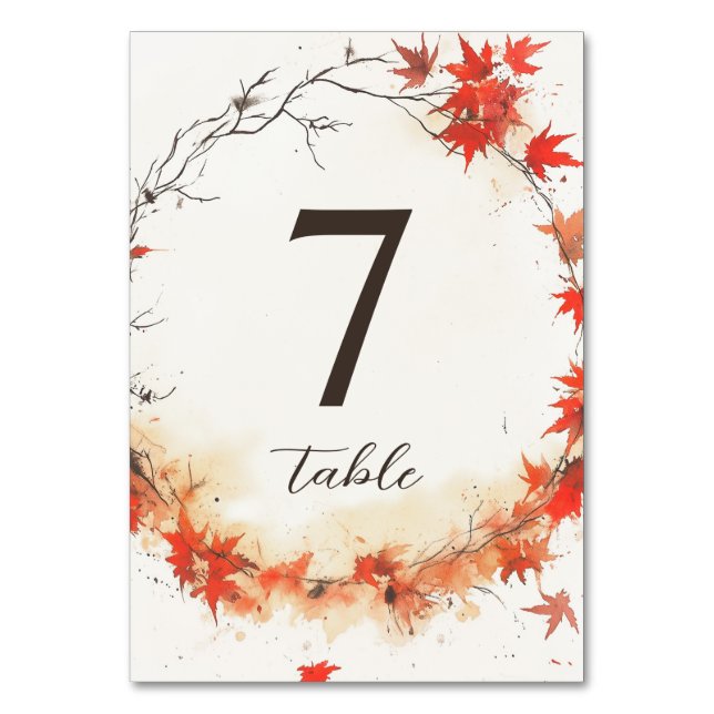 Watercolor Fall Wreath Table Number (Front)