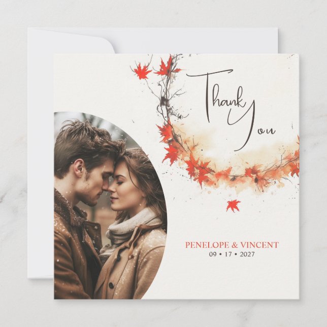 Watercolor Fall Wreath Thank You Card (Front)