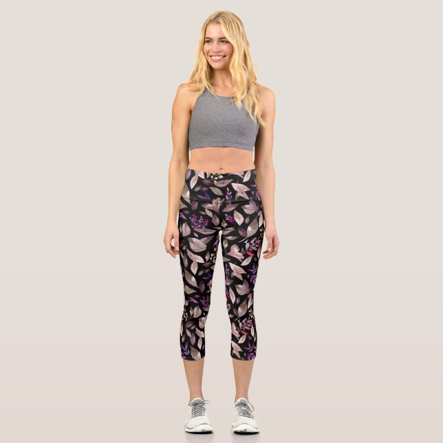 Watercolor fallen leaves capri leggings (Front)