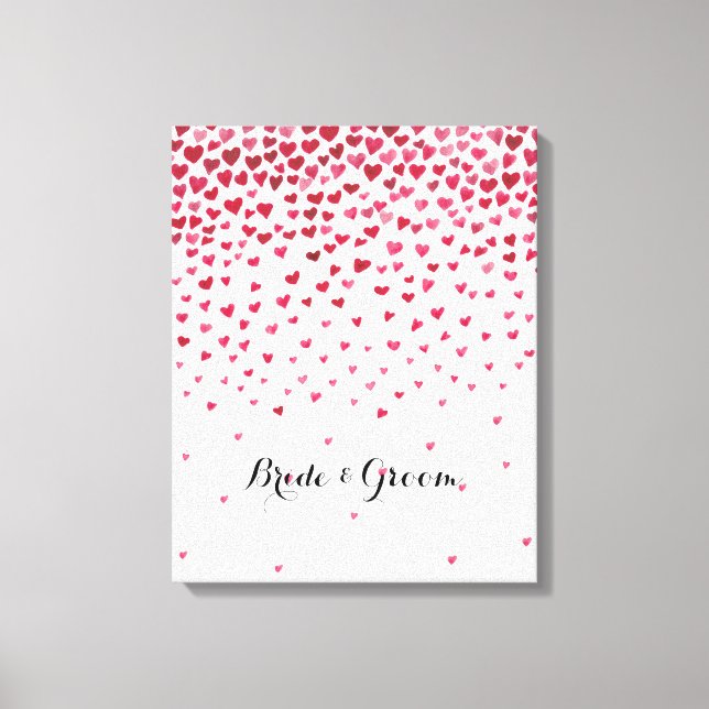 Watercolor Falling Hearts Bride and Groom Canvas Print (Front)