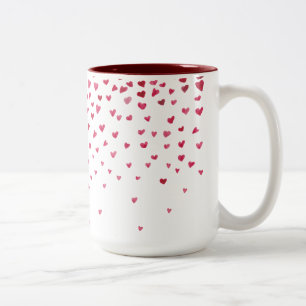 Watercolor Falling Hearts Two-Tone Coffee Mug