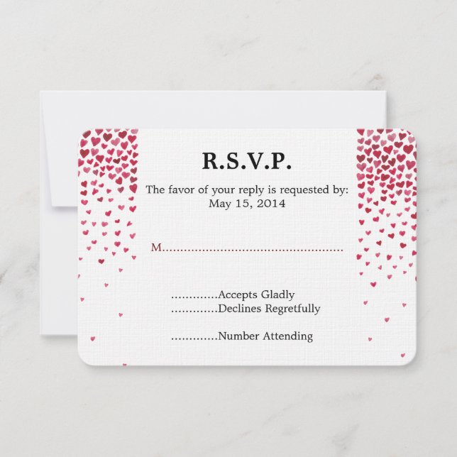 Watercolor Falling Hearts Wedding RSVP (Front)