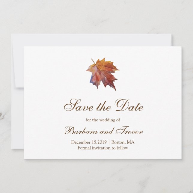 Watercolor Falling Leaf Elegant Fall Wedding Save The Date (Front)