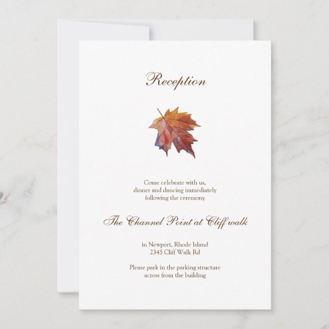 Watercolor Falling Leaf Fall Wedding Reception Invitation (Front)