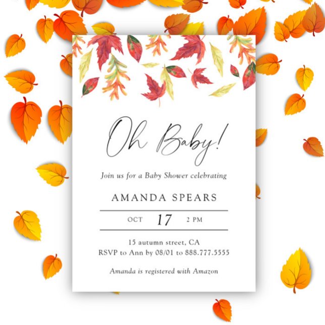 Watercolor falling leaves autumn baby shower invitation (Creator Uploaded)