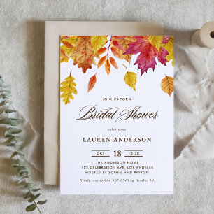 Watercolor Falling Leaves Autumn Bridal Shower Invitation
