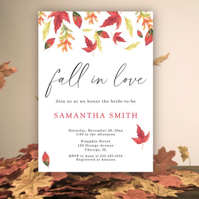 Watercolor falling leaves autumn Bridal Shower Invitation (Creator Uploaded)