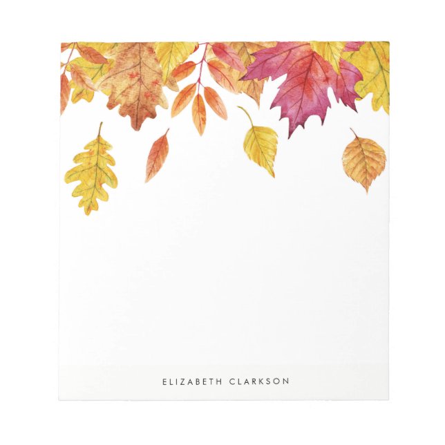 Watercolor Falling Leaves Autumn Personalised Notepad (Front)