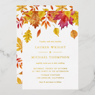 Watercolor Falling Leaves Autumn Wedding