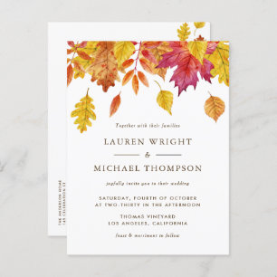 Watercolor Falling Leaves Autumn Wedding Invitation Postcard