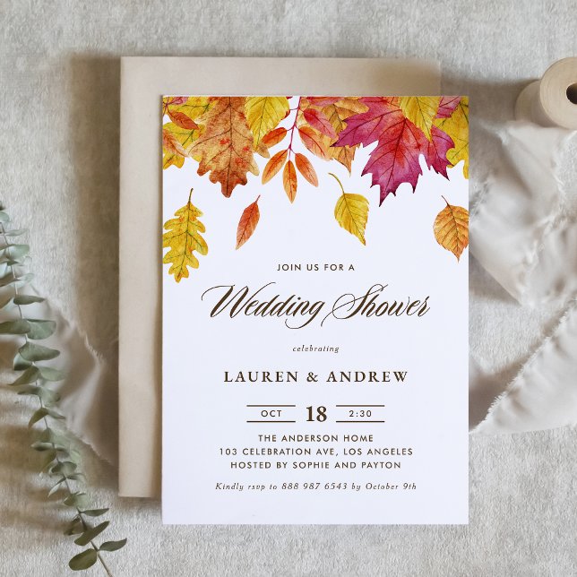 Watercolor Falling Leaves Autumn Wedding Shower Invitation (Creator Uploaded)