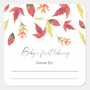 Watercolor falling leaves - Baby Shower bookplate Square Sticker