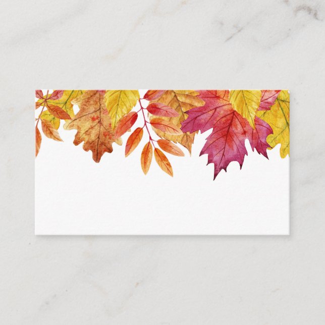 Watercolor Falling Leaves Garland Autumn Wedding Place Card (Front)