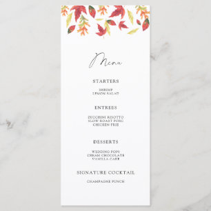Watercolor falling leaves minimalist menu