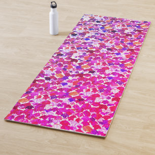 Watercolor Falling Leaves Purple Pink Leaf Pattern Yoga Mat