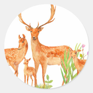 Watercolor Fallow Deer Family Sticker