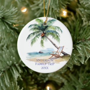 Watercolor Family Beach Trip Ceramic Tree Decoration