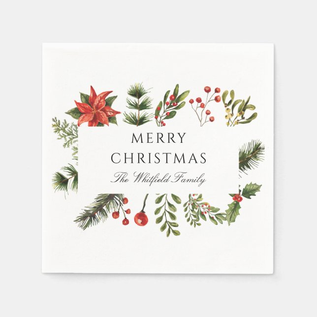 Watercolor Family Christmas Paper Napkin (Front)