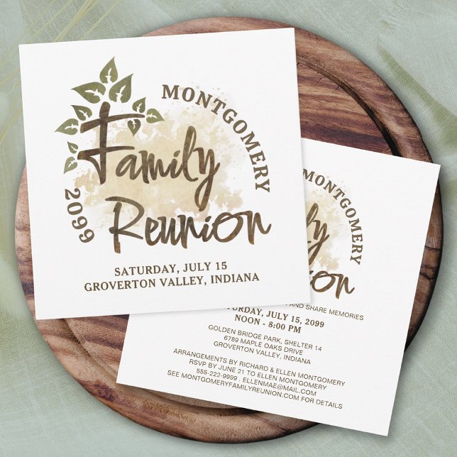 Watercolor Family Reunion Script Tree Name Invitation (Creator Uploaded)