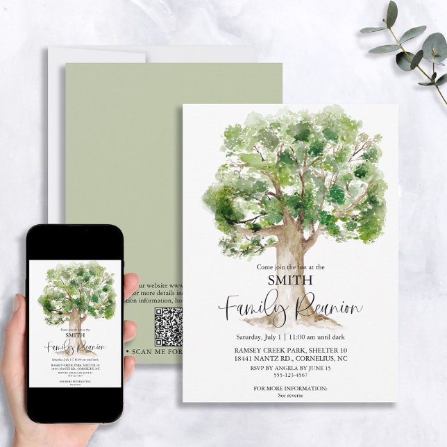 Watercolor Family Tree Family Reunion QR Code Invitation (Creator Uploaded)