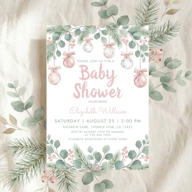 Watercolor fancy floral bow pink baby shower invitation (Creator Uploaded)