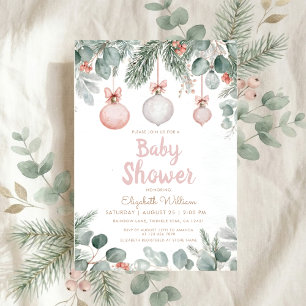 Watercolor fancy floral bow pink baby shower invitation