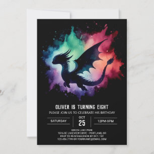 Watercolor Fantastical Dragon Birthday Invitation