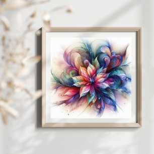 Watercolor Fantasy Abstract Modern Fractal Flower Photo Print