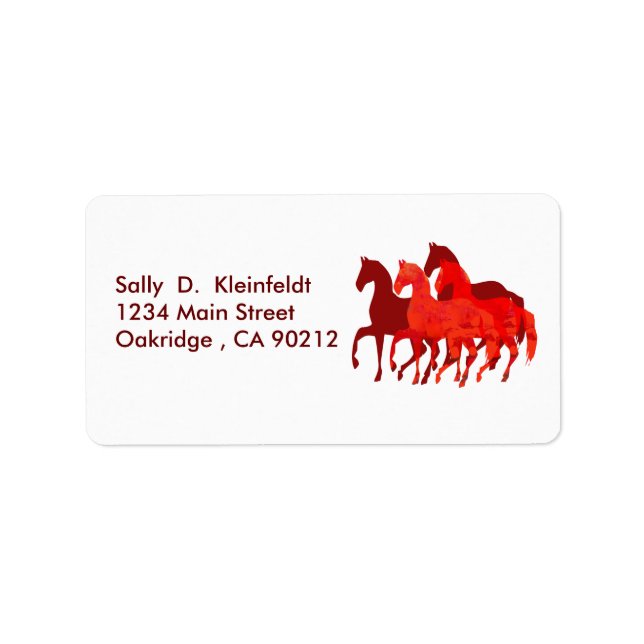 Watercolor Fantasy Cute Red Running Horses Label (Front)