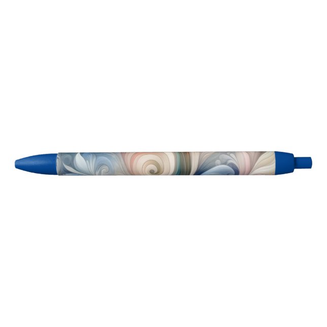 Watercolor Fantasy Floral Pastel Blue & Cream  Black Ink Pen (Front)